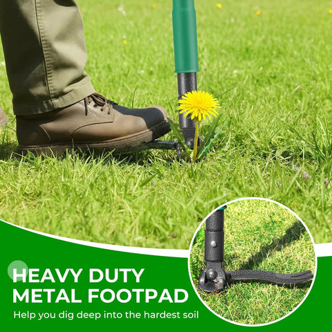 Using Stand Up Weed Puller With Two Weed Ejects, 43.7 Inch Long Handled Garden Weeder With Foot Pedal on dandelion