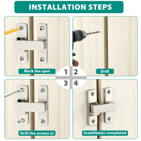 Step-by-step guide for installing 90 180 Degree Flip Door Lock Latch With Nighttime Glow for interior and exterior gates.