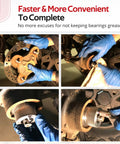Using 44mm Front And Rear Wheel Bearing Greaser Tool Aluminum For Polaris ATV And UTV Models, hands applying grease