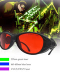 Pro Grade Laser Safety Goggles 532nm OD 6 Plus Eye Protection Glasses with lab background, highlights UV & green lasers