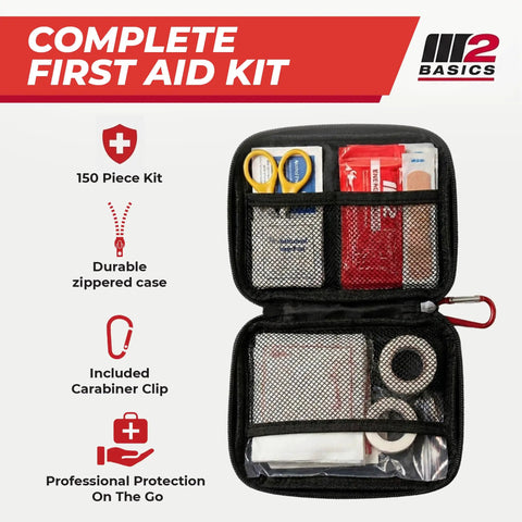 Compact 150 Piece First Aid Kit With Carry Bag And Carabiner For Travel Car Hiking Purse Emergency Readiness On The Go Essentials For Minor Injuries Everyday Use