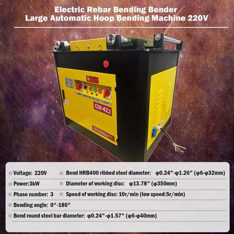 Heavy Duty Electric Rebar Bender Machine With Smooth 0 To 180 Degree Bending Control For Round Steel Rods And Ribbed Rebar Projects, yellow 220V