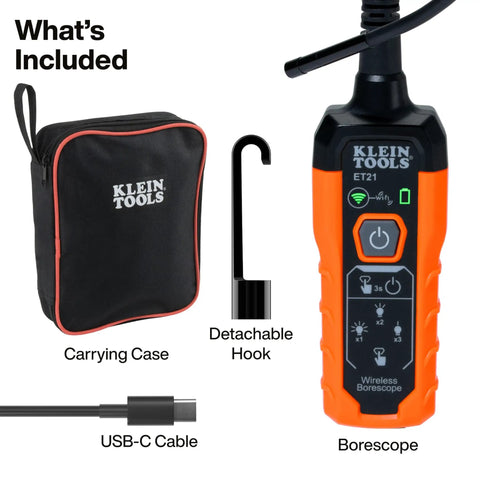 Wireless WiFi Borescope With LED Light For iPhone And Android 5.5mm Waterproof Inspection Camera IP67 Flexible Cable Streams Clear Video And Photos To Your Phone Up To 30 Feet For Tight Spaces with carrying case, hook, and USB-C cable
