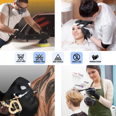 Heavy Duty Black Nitrile Disposable Gloves Tough As Nails For The Daily Grind And Auto Repair Seamless Grip Fit Powder Free Latex Free in various professional settings.