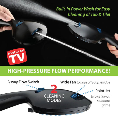 High Pressure 8 Mode Go-To Handheld Shower Head With Anti Clog Nozzles And Built In Power Wash To Clean Tub Tile And Pets