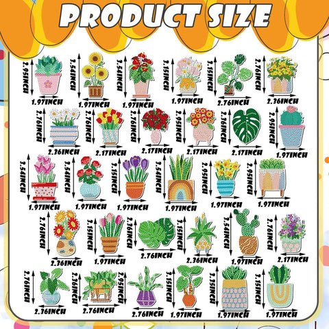 Spring Diamond Painting Magnets Set 30 Pcs Refrigerator Magnets with various plant and flower designs, sizes listed in inches.