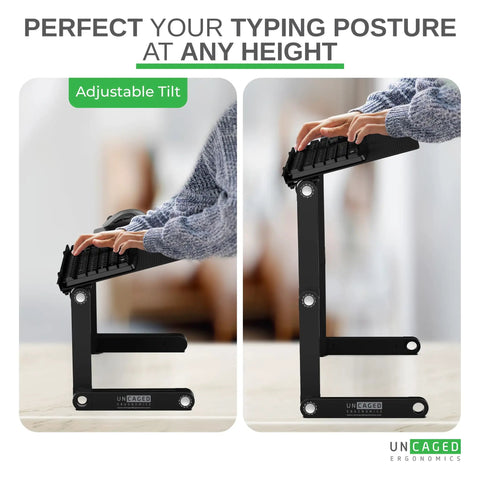 WorkEZ Adjustable Keyboard Stand For Desk Ergonomic Keyboard And Mouse Riser with hands adjusting tilt and height