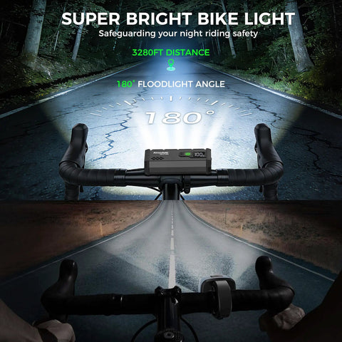 Ultra Bright 4800 Lumen USB Rechargeable Bike Lights Front And Rear LED Headlights With LCD Display Waterproof Night Riding Gear For Mountain And Road Cycling