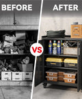 Heavy Duty Rolling Storage Cabinet For Garage And Shop, Two Door Metal Cabinet With Two Adjustable Shelves, Lockable Wheels And Locking Doors, 35 Inch Tall Large Capacity Tool Chest In Black showing organized garage storage