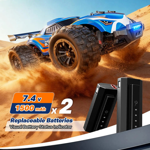 One Sixteenth Brushless Remote Control Car For Adults 64 KMH Off Road 4X4 All Terrain RC Monster Truck with batteries shown