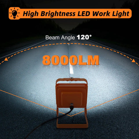 Back view of lit work light on road, 2-Pack 50W LED Work Lights With 8000 Lumens Each IP65 Waterproof Flood Lights 5000K Daylight 10ft Cord
