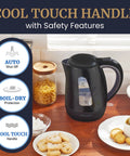 Fast Boil 1.7L Electric Tea Kettle With 1500W Power BPA Free Auto Shut Off Water Level Window Big Capacity Boiler Black