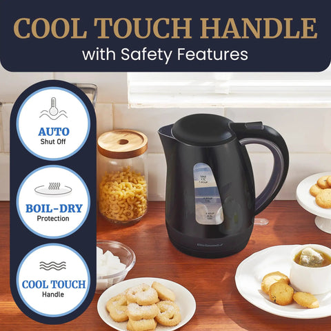 Fast Boil 1.7L Electric Tea Kettle With 1500W Power BPA Free Auto Shut Off Water Level Window Big Capacity Boiler Black