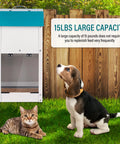 Heavy Duty Automatic Dog Feeder With Transparent Gravity Door And Fifteen Pound Capacity Built For Rugged Outdoor Use Ensuring Your Furry Pal Gets Fresh Chow On The Regular, with a beagle and a cat in the grass.