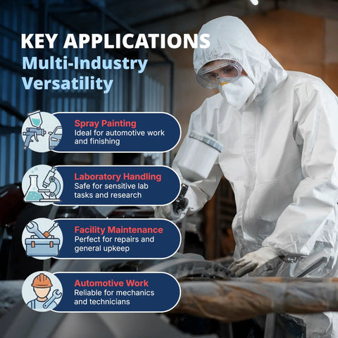 Person in Disposable Hazmat Coveralls With Hood Full Body Protective Overalls 5 Pack White 2X Large for versatile work