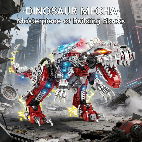 2 In 1 Dinosaur Mech Building Set With 422 Pieces Transforming T Rex Robot For Adults And Teens STEM Construction Model Educational Puzzle Toy Featuring Movable Joints And Armor And 2 Way Transformations in urban setting