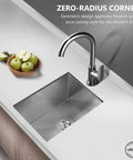Undermount Kitchen Sink 14 By 18 Inch, Deep 9-Inch Single Bowl, 304 Stainless Steel Bar Sink, in countertop with faucet