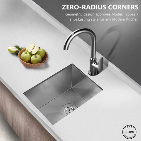 Undermount Kitchen Sink 14 By 18 Inch, Deep 9-Inch Single Bowl, 304 Stainless Steel Bar Sink, in countertop with faucet