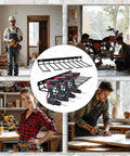 Power Tool Organizer Wall Mount and Drill Holder 2 Pack Black Steel Racks for Garage Holds Four Tools 80 Lb Capacity Easy Install with Screws Anchors Included.