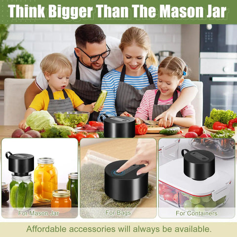 Gurithe Electric Mason Jar Vacuum Sealer With Smart Auto Stop Technology For Fresh Food Storage on kitchen counter with family.