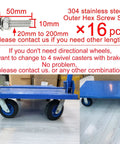 Tough As Nails Heavy Duty Industrial Casters With 8In And 10In Pneumatic Rubber Tires on a blue cart, showcasing steel mounts and direction.