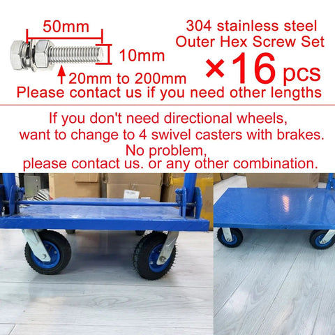 Tough As Nails Heavy Duty Industrial Casters With 8In And 10In Pneumatic Rubber Tires on a blue cart, showcasing steel mounts and direction.