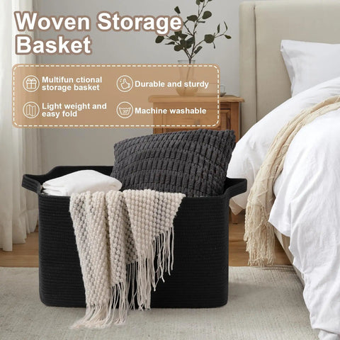 95L Extra Large Blanket Basket For Living Room And Nursery 24 By 16.9 By 14.2 Inch Woven Storage Bin by bed