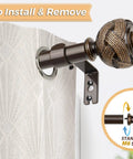 Bronze Telescoping Curtain Rod With Splicing Design Adjustable 32 To 58 Inches 7/8 Inch Diameter Leaf Finials.