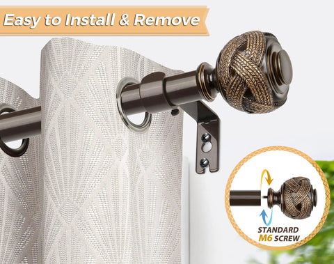 Bronze Telescoping Curtain Rod With Splicing Design Adjustable 32 To 58 Inches 7/8 Inch Diameter Leaf Finials.