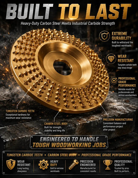 Angle Grinder Tungsten Carbide Wood Carving Disc And Polishing Pad Pro Grade Kit For Fast Wood Removal And Shaping Sanding And Stump Work Heavy Duty Grinding Attachments For Woodworking Projects, 4" tungsten carbide disc