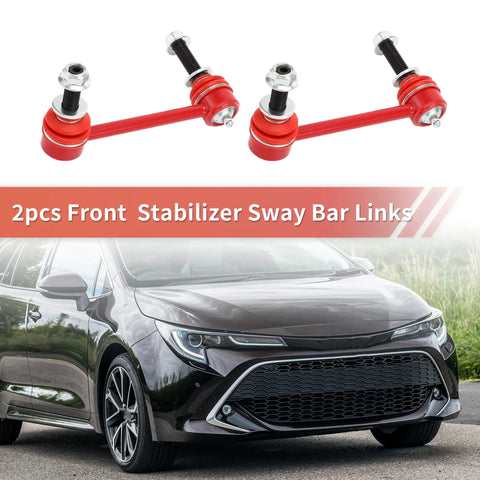 Two red front sway bar links with bolts and nuts.