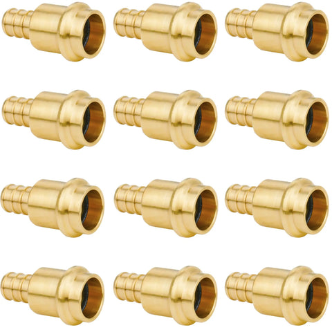 12 Pack One Half Inch Pro Press Fittings for PEX Adapter Copper to PEX B Pipe Lead Free Brass Crimp Couplings for Hot And Cold Water Systems