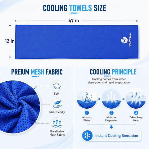 Ultra Chill Cooling Towels For Neck 4 Pack 47 By 12 Inches Microfiber Soft Breathable Ice Cold Sweat Wicking diagram and size guide