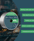 No Gas Shielding Flux Cored 0.035 Inch Stainless Steel MIG Wire E308LFC-O, 2 Lb Spool, with welding scene and text overlay