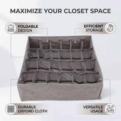 Foldable Oxford Fabric Closet Organizers For Socks And Underwear With Multi Compartments, 24-cell divider for efficient storage.
