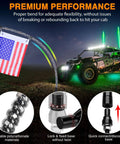 2 Pack 3Ft Spiral RGB LED Whip Lights With RF Remote on dune buggy, night scene with glowing lights and American flag