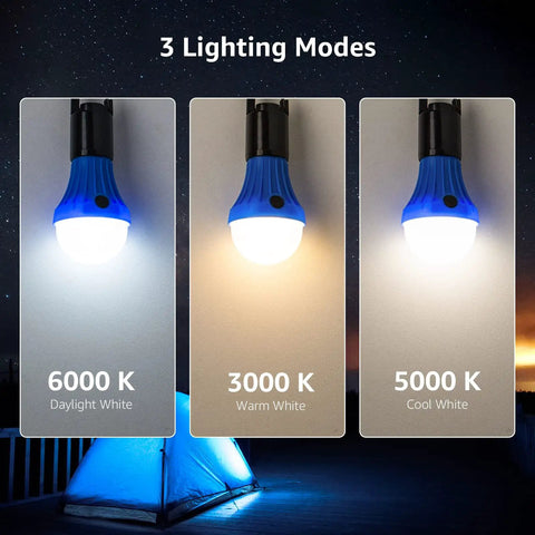 Three Portable LED Camping Lantern With 3 Lighting Modes Hanging Clip Tent Light For Camping And Hiking Power Outages