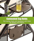 All Weather Outdoor Porch Swing With Stand And Adjustable Canopy Converts To Bed 2 In 1 Convertible Patio Swing With Deep Cup Holder