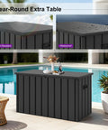 Outdoor Deck Box 120 Gallon Waterproof Lockable Storage Container with Lid for Patio Cushions, shown on poolside patio