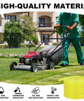 Person mowing lawn with focus on 10 Ft Fuel Line Hose Kit With One Quarter Inch ID And Three Eighth Inch OD Includes 12 Hose Clamps