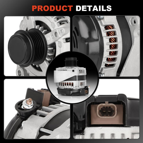 Beefed Up High Output 12V 150A CW Pulley Alternator Replacement For 2014 Through 2016 Silverado 1500, 2015 Through 2016 Tahoe, 2014 Through 2016 Sierra 1500, And 2015 Through 2016 Yukon With 6 Groove Belt Drive close-up image