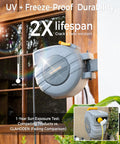 Retractable Garden Hose Reel Five Eighths Inch By 65 Feet With UV Freeze Protection Brass Seal mounted on wall outdoors