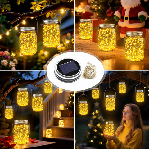 Mason Jar Solar Lights Set Of 12 With 30 LED Fairy Lights Warm White Outdoor String Lights Weatherproof With Easy Hang