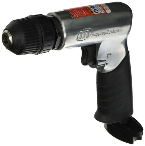 Three Eighths Inch Keyless Chuck Air Drill With Pistol Grip Variable Speed Trigger 1700 RPM 0.5 HP Forward Reverse Diffused Exhaust For Clean Work And Pro Level Power