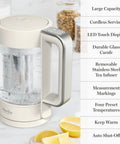 Electric Kettle With Removable Stainless Steel Tea Infuser And Glass Carafe 1.7L, Keep Warm Mode, Auto Shut Off, Linen White