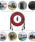 Go To 25 Foot SAE Extension Cable With Quick Disconnect Connector, coiled with images of automotive and solar applications