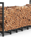 Eight Foot Outdoor Firewood Rack Holder With Fourteen Support Legs For Fire Wood Pile Storage Adjustable Heavy Duty Log Stacker Stand