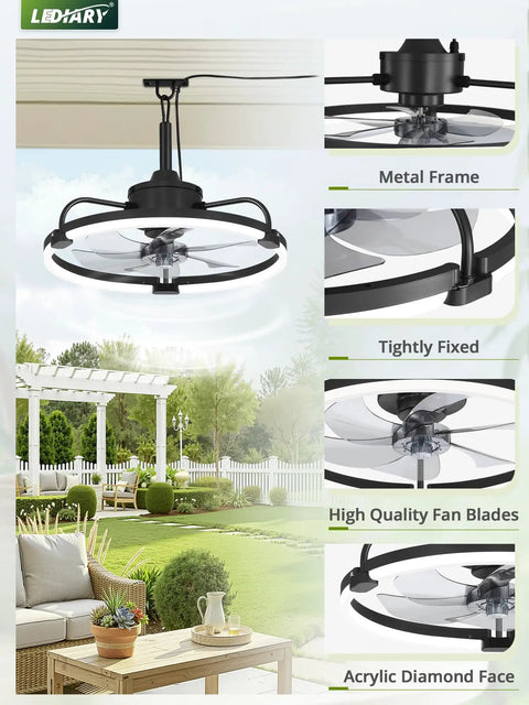 20 Inch Outdoor Ceiling Fan With Lights For Patio And Gazebo IP65 Waterproof Caged Design with metal frame and fan blades