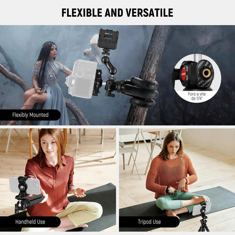 Mini Flexible Phone Tripod With Remote For iPhone Desktop Stand with camera and smartphone use scenarios