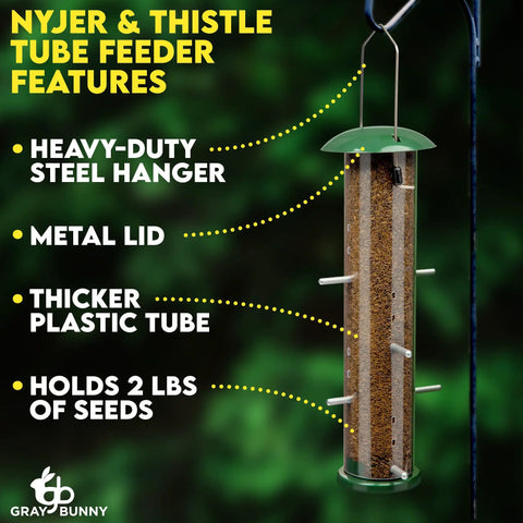 Outdoor Bird Feeder With 16 Ports For Thistle And Nyjer Seeds, Easy Hang Chew Proof Metal Design With 8 Perches